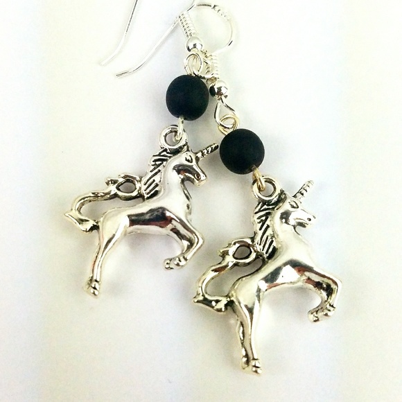 Matte Black Unicorn Earrings - Picture 3 of 4